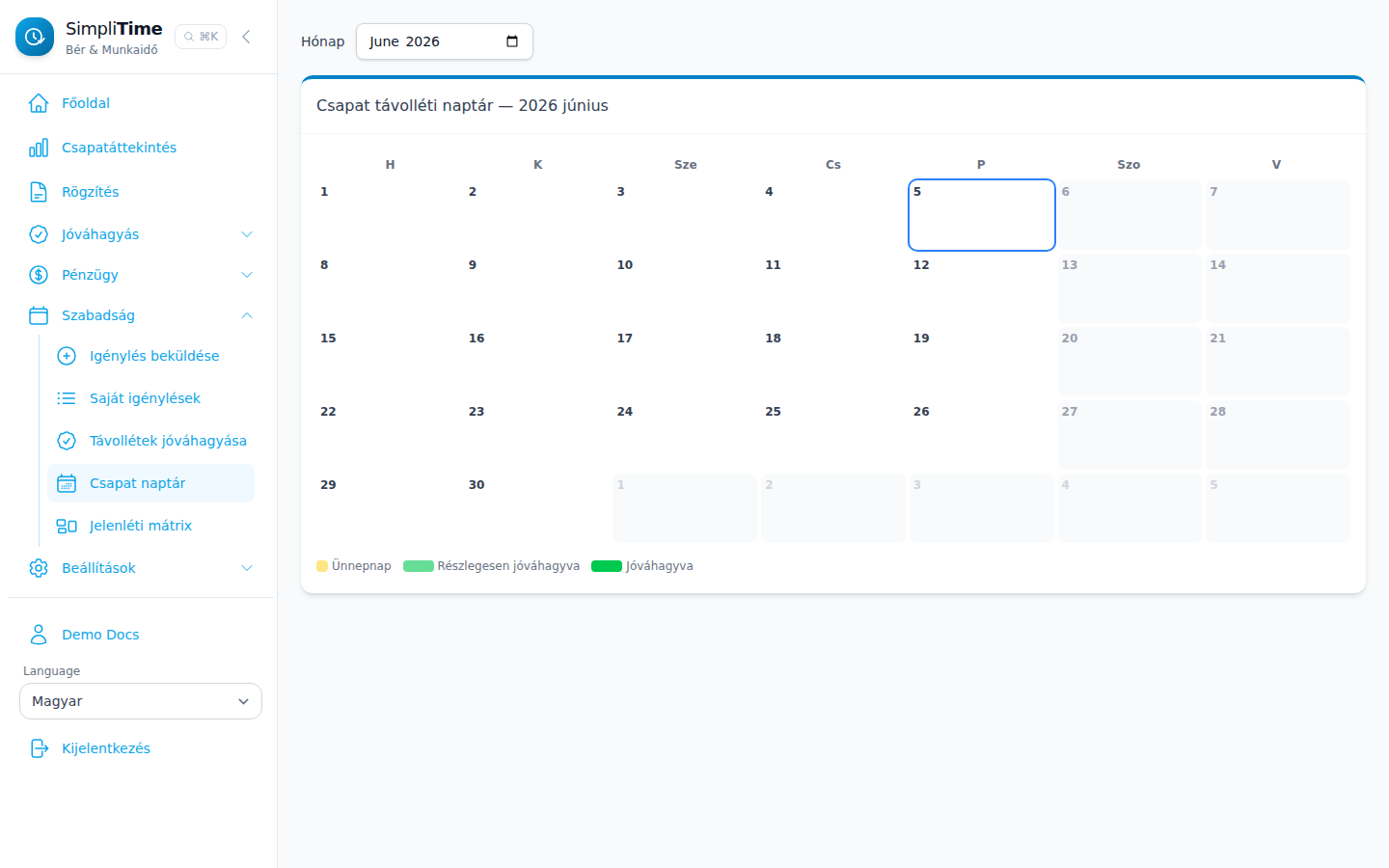 SimpliTime leave calendar screen