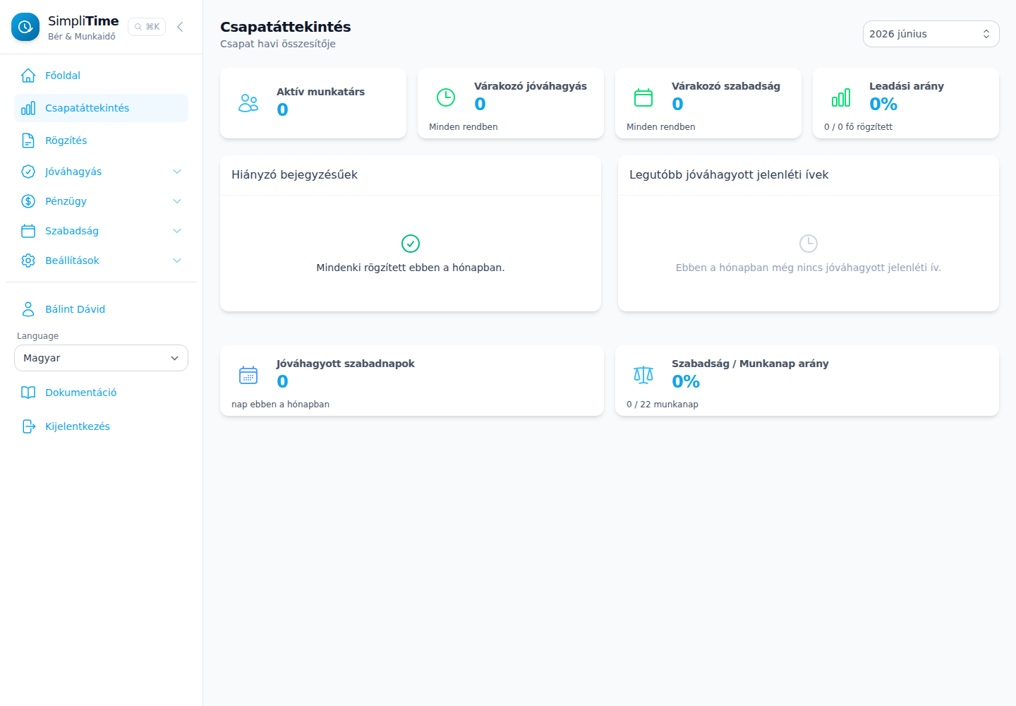 SimpliTime dashboard with live data