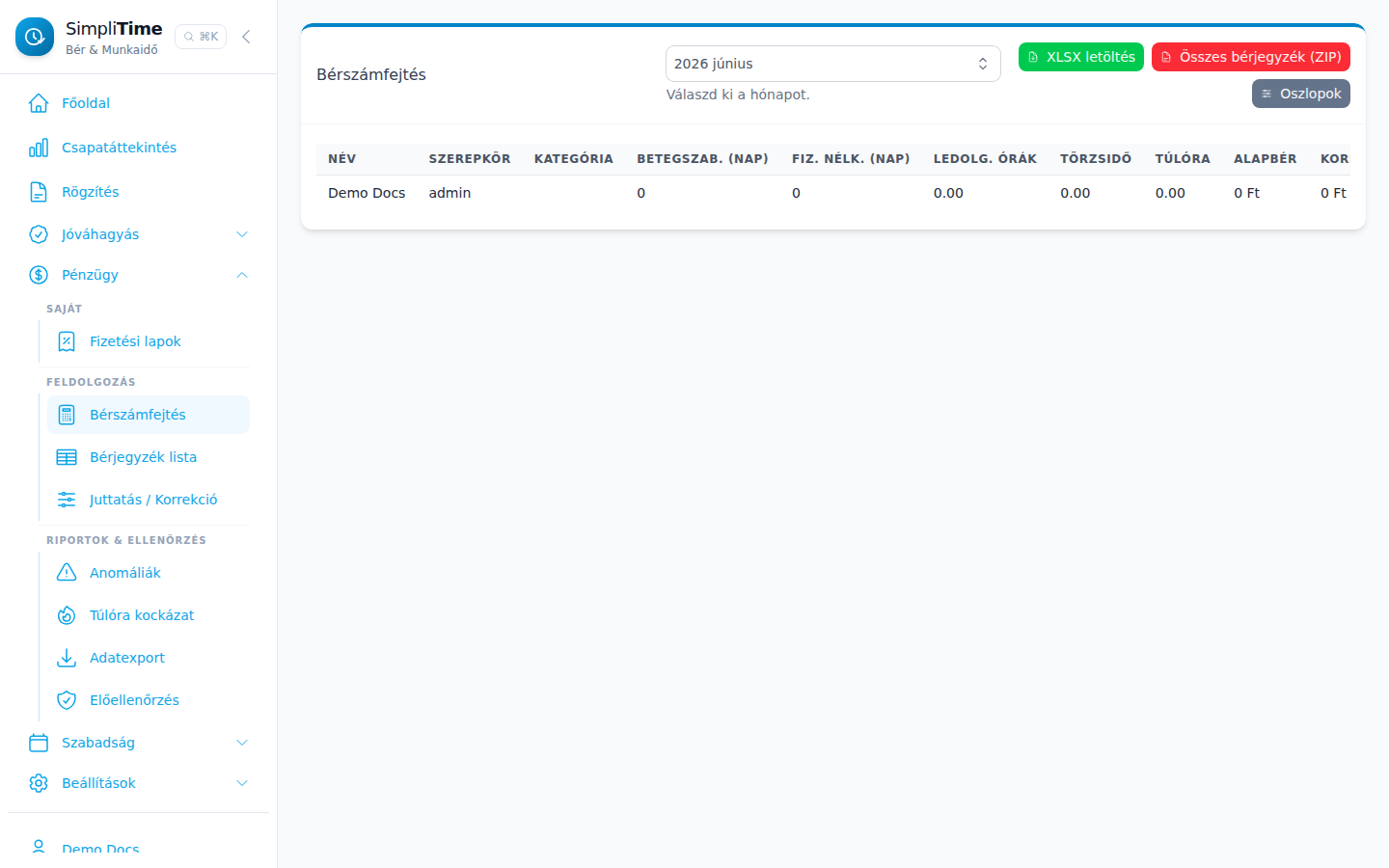 SimpliTime payroll summary screen