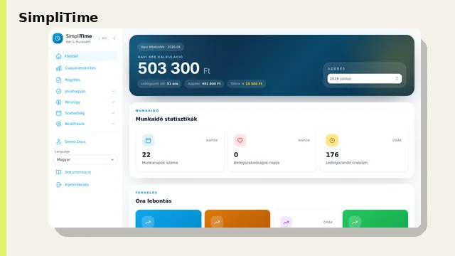 Egy HR-vezető és egy cégvezető digitális munkaidő-nyilvántartó rendszert elemeznek egy tableten egy modern irodai környezetben