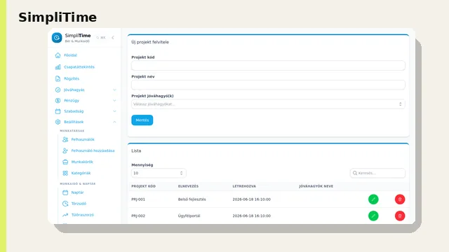 Egy modern irodai környezet, ahol a projektvezetők és controllereket tömörítő csapat egy laptop előtt elemzi a projektalapú munkaidő-nyilvántartás adatait és riportjait.